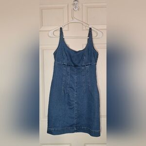 No Boundaries Stretch Denim Mini Dress Scoop Neck 90s Style - Size XS (0-2)